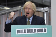 Britain's Prime Minister Boris Johnson delivers a speech during a visit to Dudley College of Technology in Dudley, England, Tuesday June 30, 2020. Johnson promised an infrastructure investment plan to help the U.K. fix the economic devastation caused by the pandemic. (Paul Ellis/Pool Photo via AP)
