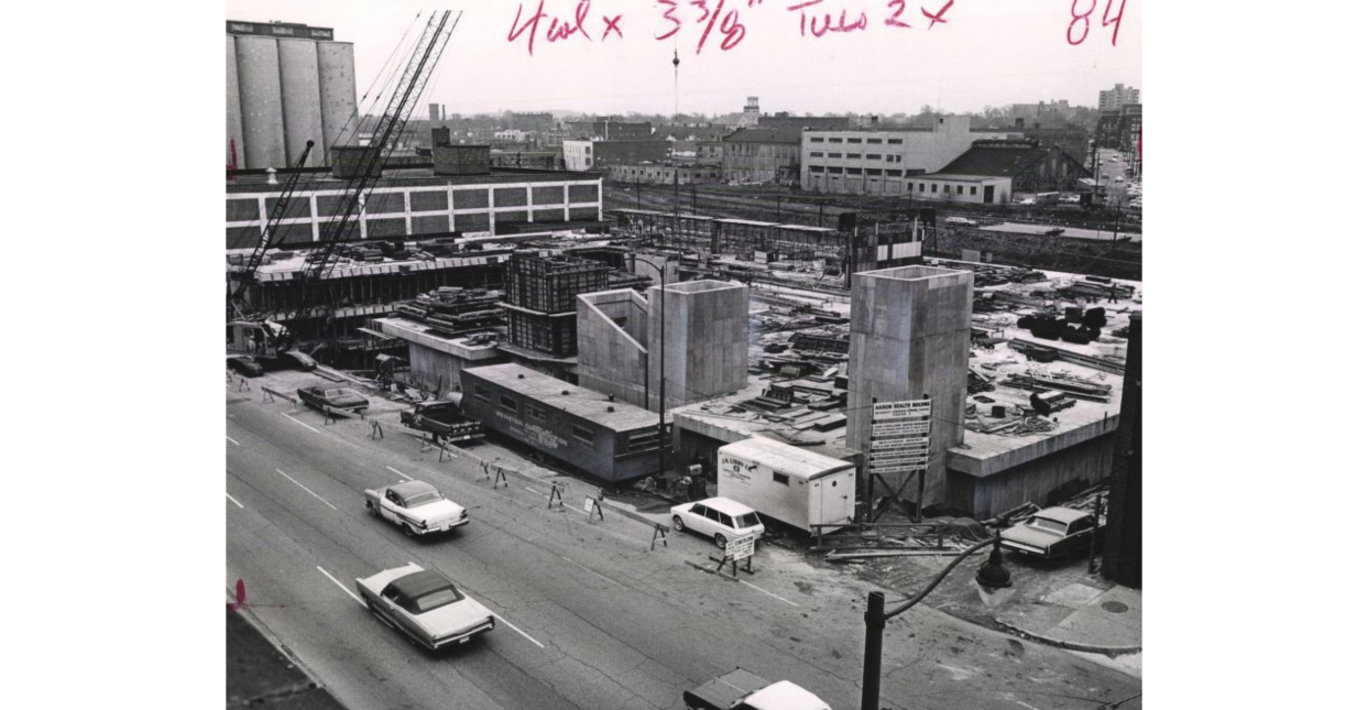 Photograph showing the construction of the Morley Health Center on South Broadway in Akron.