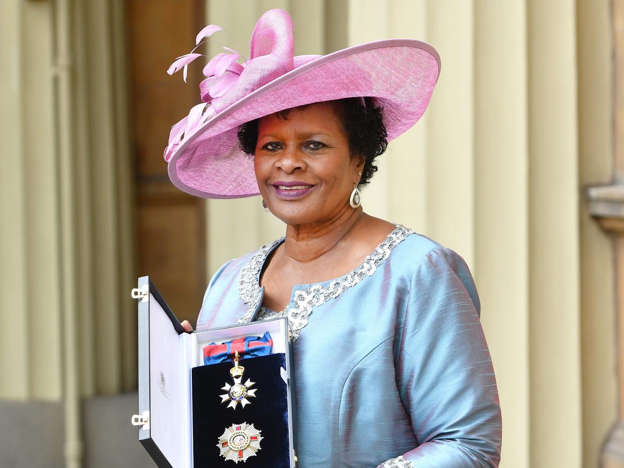 Dame Sandra Mason, governor general of Barbados, after she was made a Dame Grand Cross of the Order of St Michael and St George poses after receiving during an Investiture ceremony at Buckingham Palace on March 23, 2018 in London, England.