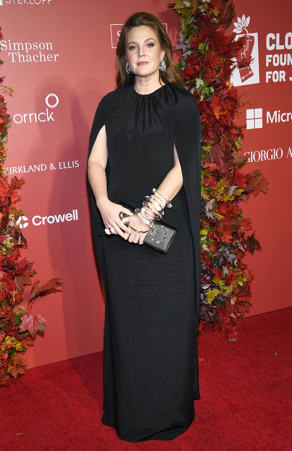 <p>The Golden Globe winner donned a stunning Brandon Maxwell caped gown and statement jewelry from Patricia Von Musulin. </p>