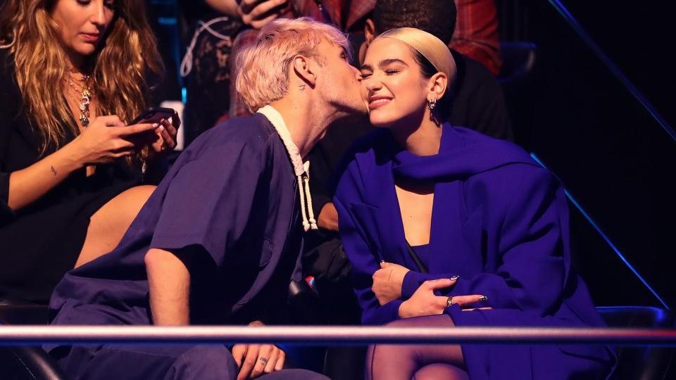 Anwar Hadid and Dua Lipa during the MTV EMAs 2019 at FIBES Conference and Exhibition Centre on November 03, 2019 in Seville, Spain.