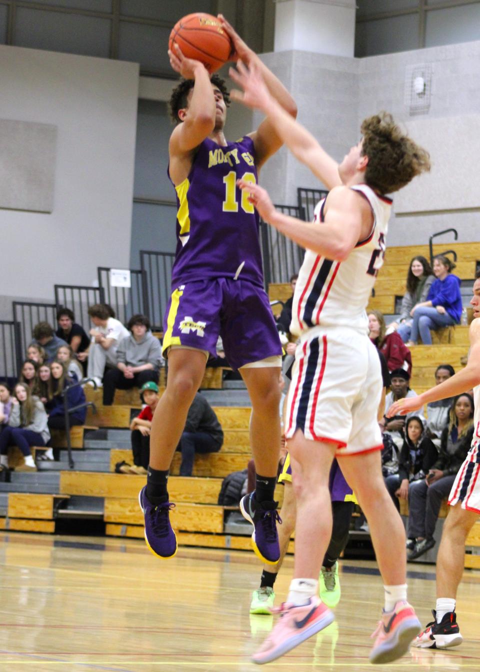 Monty Tech's Jayden Jones takes a shot in a game at North Middlesex on December 27, 2023.