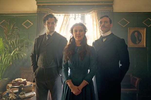 Meet the Holmeses: Sherlock (Henry Cavill), Enola (Millie Bobby Brown) and Mycroft (Sam Claflin).