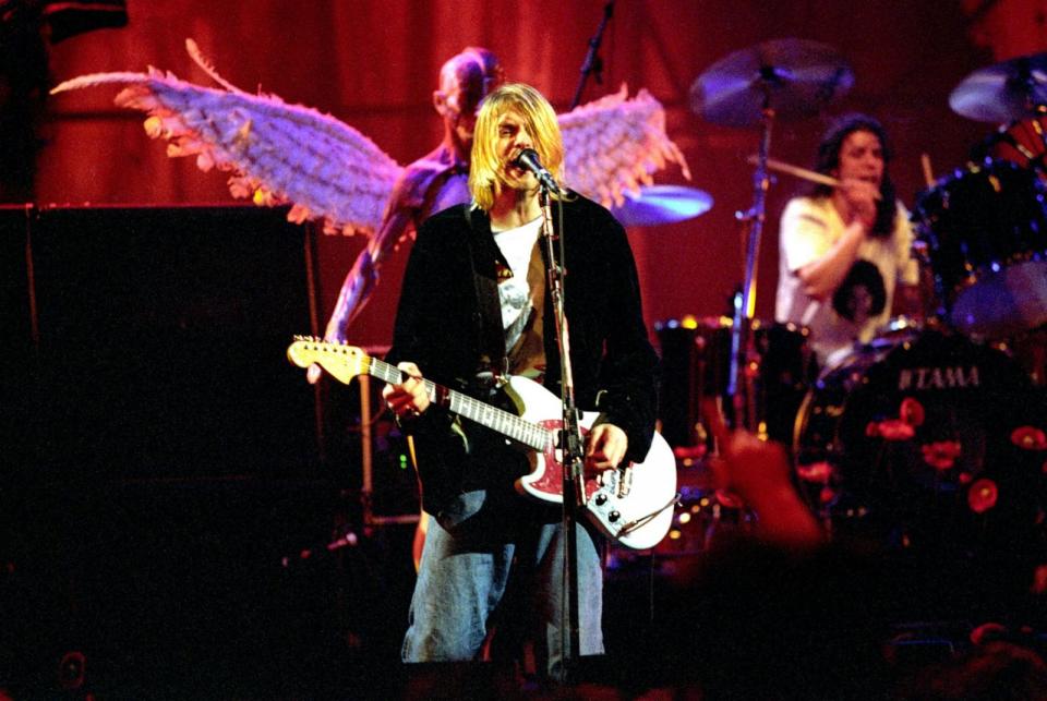 PHOTO: Kurt Cobain of Nirvana during MTV Live and Loud: Nirvana Performs Live - December 1993 at Pier 28 in Seattle. (Jeff Kravitz/FilmMagic/Getty Images)