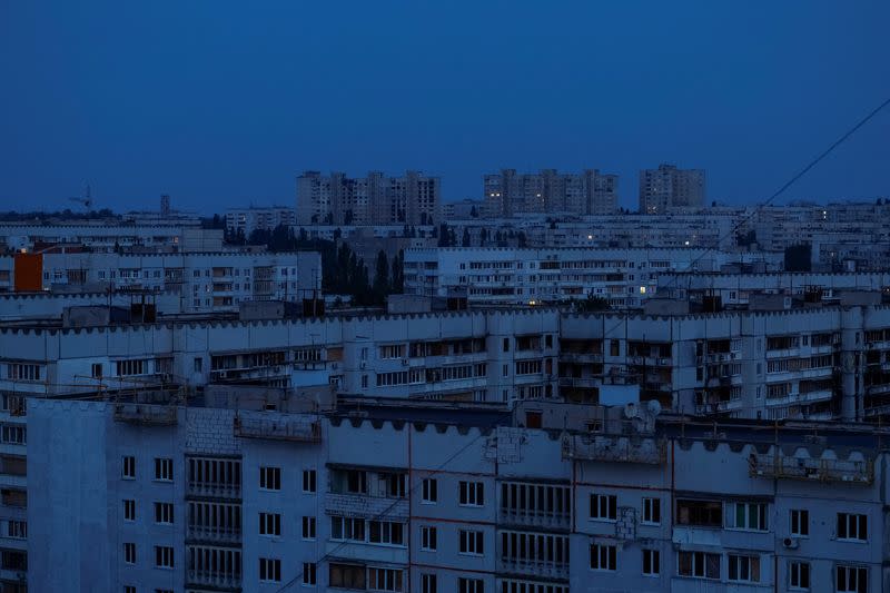 View of apartment buildings in Saltivka district in Kharkiv