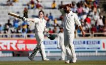 Cricket - India v Australia - Third Test cricket match - Jharkhand State Cricket Association Stadium, Ranchi, India - 16/03/17 - Australia's Steven Smith (L) celebrates his century. REUTERS/Adnan Abidi