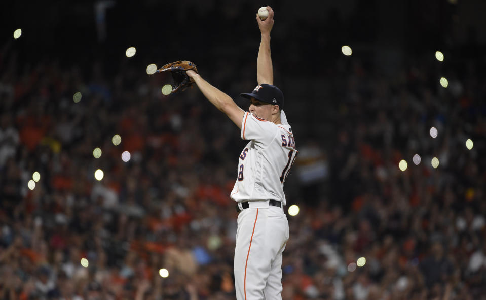 Aaron Sanchez shined in his debut with the Houston Astros, who threw a combined no-hitter in a dominant win against the Seattle Mariners on Saturday night.