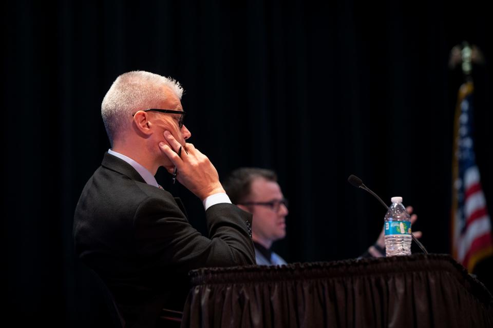 Robb Vogelmann, interim superintendent at Lakota Local Schools, listens to the discussion during a Lakota Board of Education meeting at Lakota East Freshman School, on Monday, June 5, 2023.