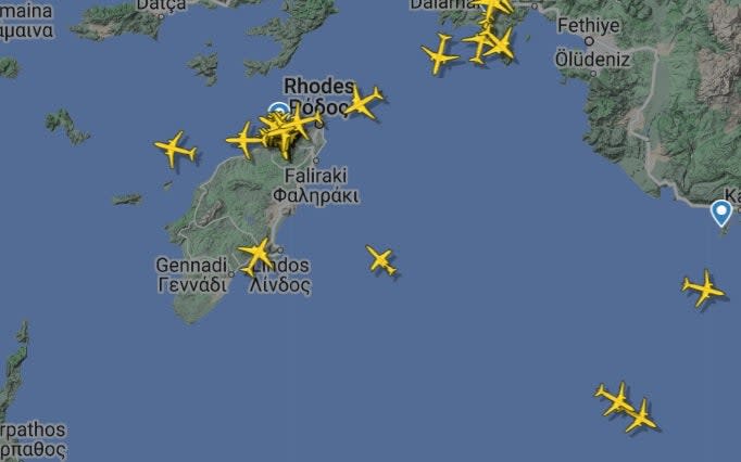 Map shows flight traffic data in and around Rhodes (Flightradar24)