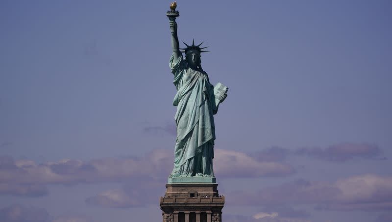 A view of the Statue of Liberty from the New York Harbor in New York, Wednesday, Sept. 14, 2022.