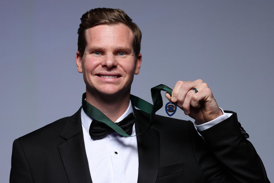 Steve Smith, pictured here after winning the Allan Border Medal for a fourth time at the Australian Cricket Awards.