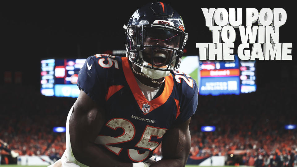 Denver Broncos RB Melvin Gordon celebrates after scoring a touchdown in Sunday night's win over the San Francisco 49ers.  (Photo by Jamie Schwablero/Getty Images)