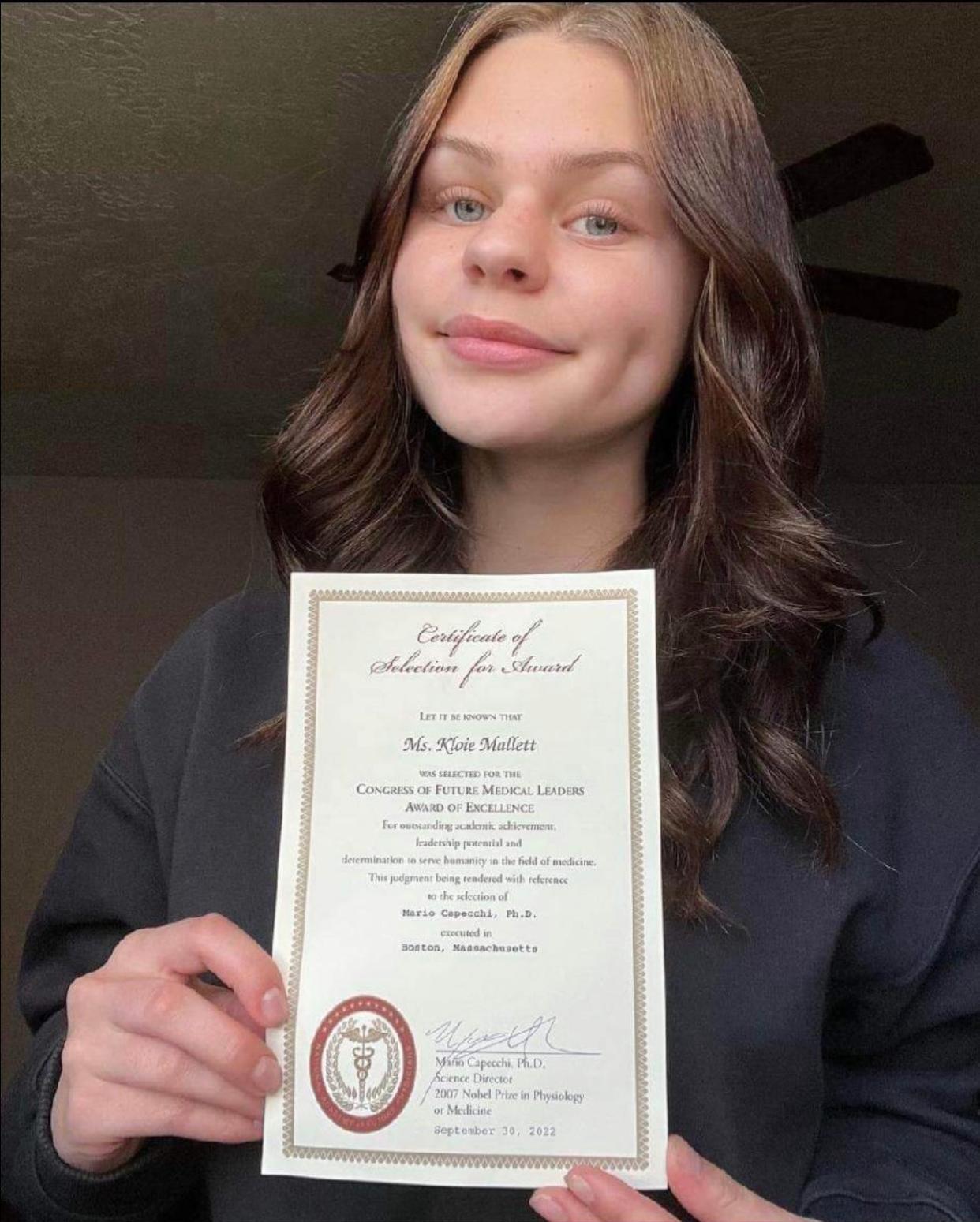 Sultana High School student Kloie Mallett was selected as a delegate to the National Congress of Future Physicians scheduled in June on the University of Massachusetts’ Lowell Campus outside of Boston.