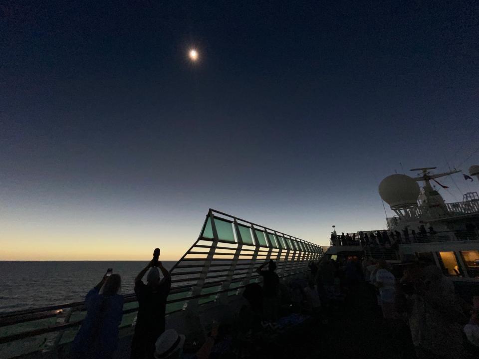 Hybrid solar eclipse captured during a P&O Pacific Explorer cruise ship in the Exmouth Gulf