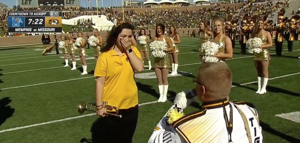 A Missouri band member was proposed to on Saturday. She said yes! (Via SEC Network)