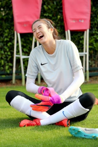 Fun-loving footballer: Zhao Lina laughs during a break in training in Shanghai