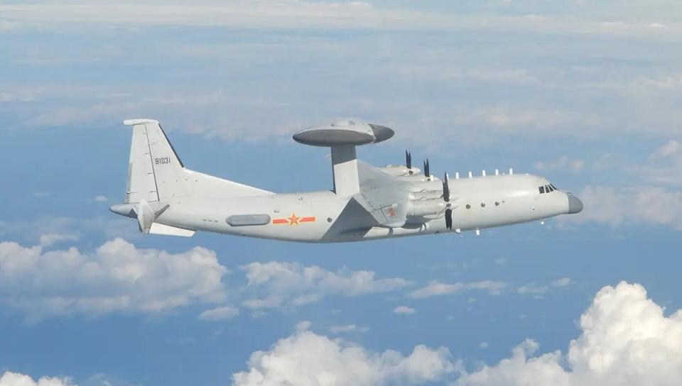 A Chinese KJ-500 airborne early warning and control aircraft that Taiwanese forces photographed prior to the Joint Sword-2024A drills. <em>Taiwan Ministry of National Defense</em>