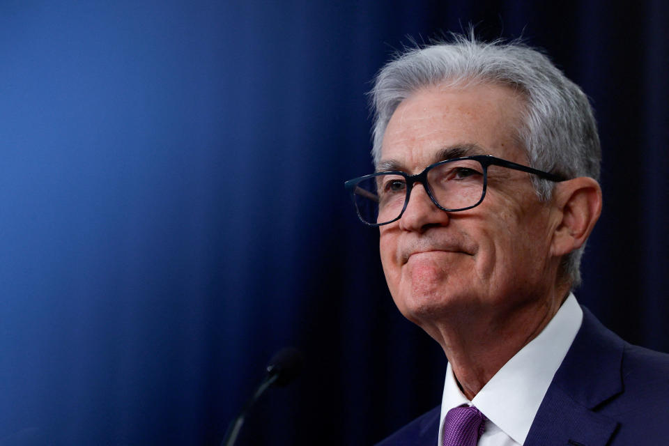FILE PHOTO: Federal Reserve Chair Jerome Powell holds a press conference following the release of the Fed's interest rate policy decision at the Federal Reserve in Washington, U.S., January 31, 2024. REUTERS/Evelyn Hockstein/File Photo