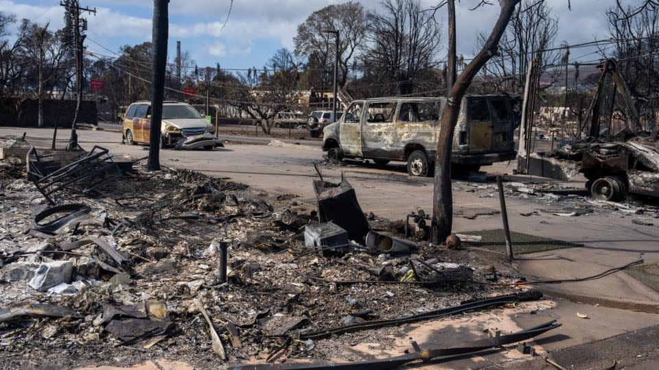 Burned cars seen on Thursday after wildfires raged through Lahaina, Hawaii. - Evelio Contreras/CNN