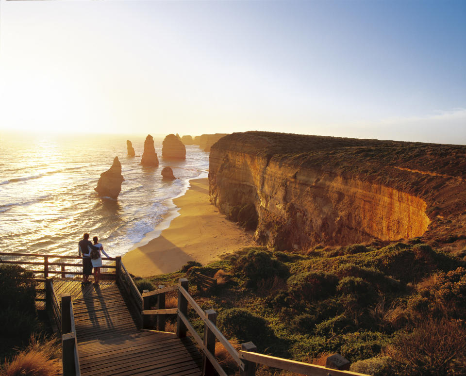 The sun setting over the Twelve Apostles in Australia