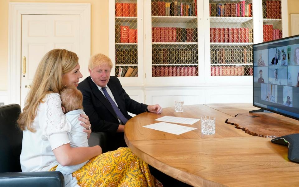 Mr Johnson, his fiancee, Carrie Symonds, and their son Wilfred - Andrew Parsons/No10 Downing Street