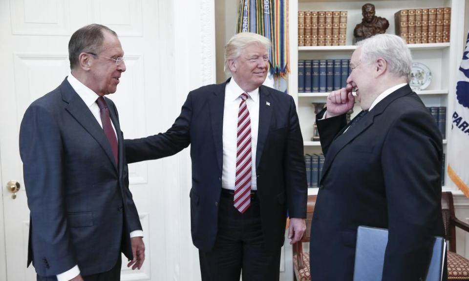 Donald Trump with foreign minister Sergei Lavrov and ambassador to the US Sergey Kislyak in the White House last week.