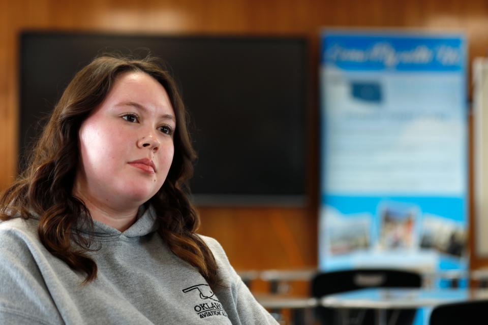Student Alexis Hannah, 16, talks Feb. 9 about attending Oklahoma Aviation Academy in Norman.