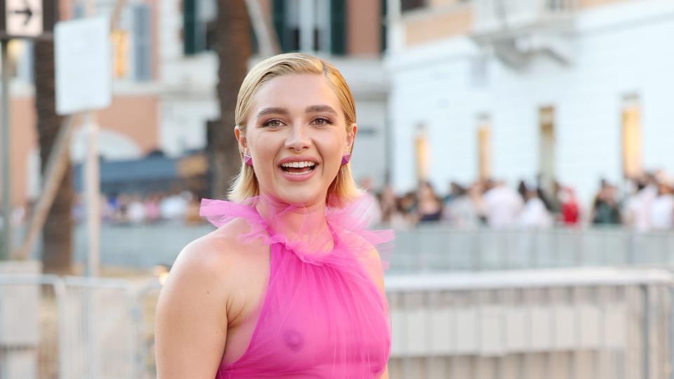 florence pugh in the pink transparent dress