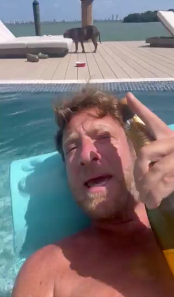 Portnoy drank champagne while floating in a pool. X/@stoolpresidente