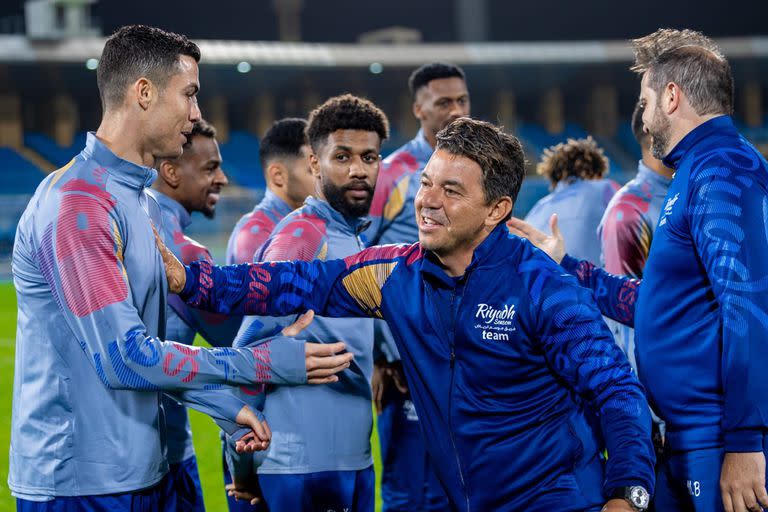 Entrenamiento del Riyadh Season con Cristiano Ronaldo y Marcelo Gallardo como protagonistas.