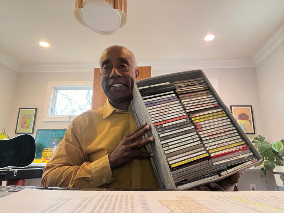 Jeff Joseph, a public relations executive from Arlington, Virginia, shows off his collection of compact discs.