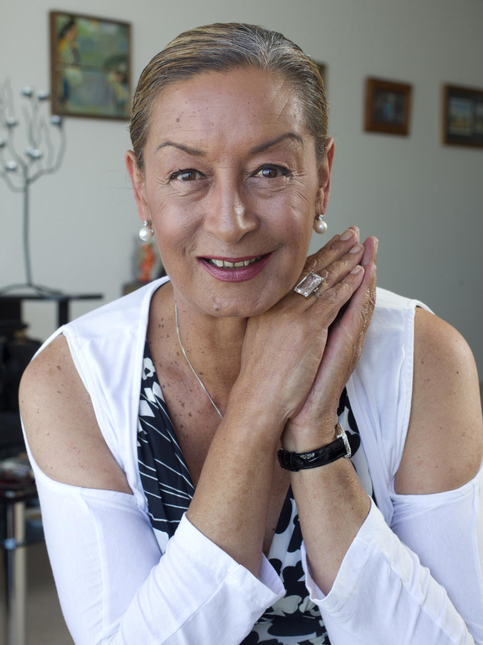 New Zealand politician Georgina Beyer poses for a photo in Wellington, on Feb. 26, 2014. Beyer, a trailblazing New Zealand politician who in 1999 became the world's first openly transgender member of parliament, died Monday, March 6, 2023, at the age of 65.(Mark Mitchell/New Zealand Herald via AP)