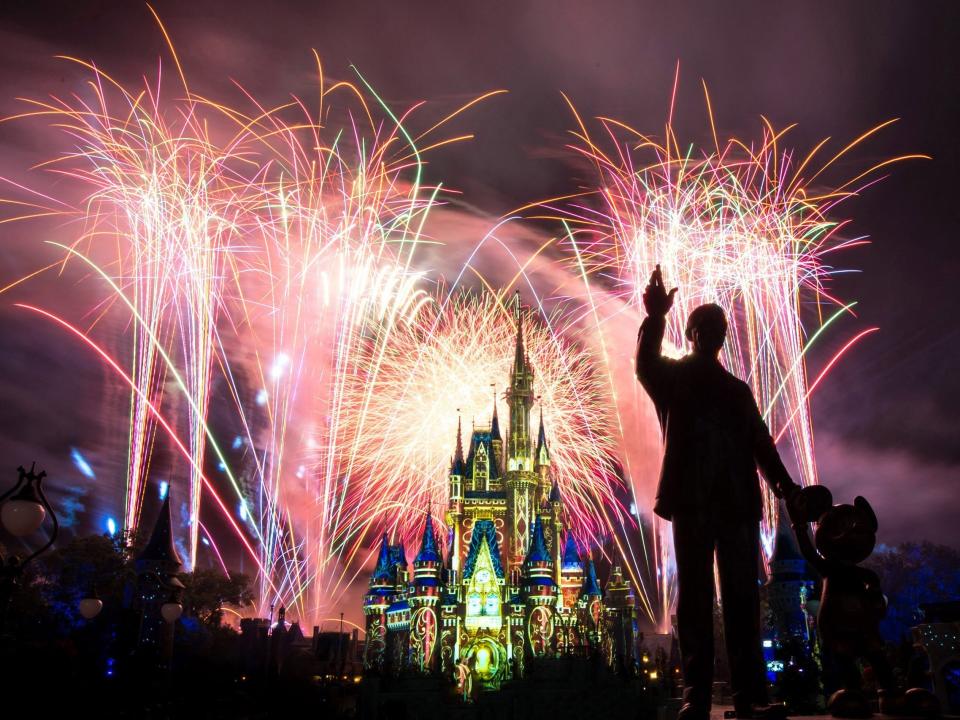 fireworks over cinderella castle at disney world