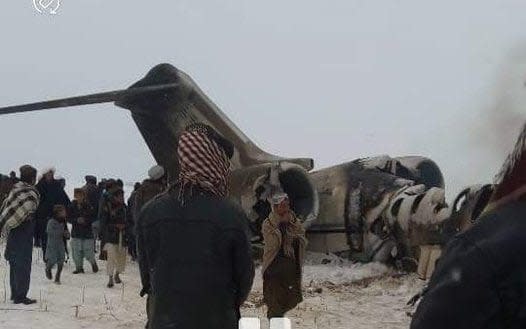 Pictures shared by Taliban linked social media accounts showed wreckage of an E11 aircraft on a snowy plain.