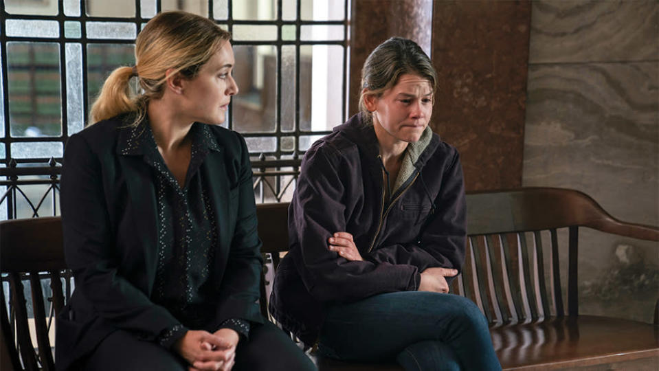 Kate Winslet stars in HBO&#x002019;s &#x00201c;Mare of Easttown,&#x00201d; with Sosie Bacon as the ex-addict girlfriend of Mare&#x002019;s late son. - Credit: Courtesy of Sarah Shatz/HBO