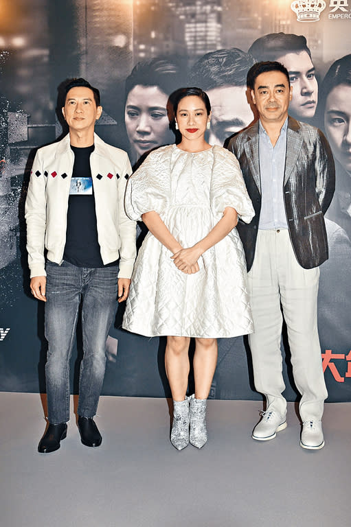 ■（左起）張家輝、林嘉欣與劉青雲，都期待《廉政風雲》開拍續集。