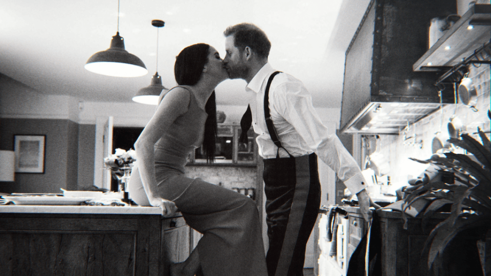 Prince Harry and Meghan Markle black and white still from Netflix documentary series