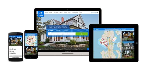 Zillow website and apps running on multiple mobile devices