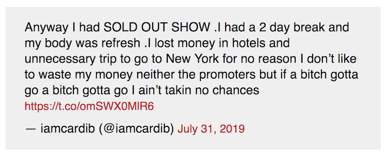 cardi tweet cancel tour indiana Cardi B cancels Indianapolis concert due to security threat