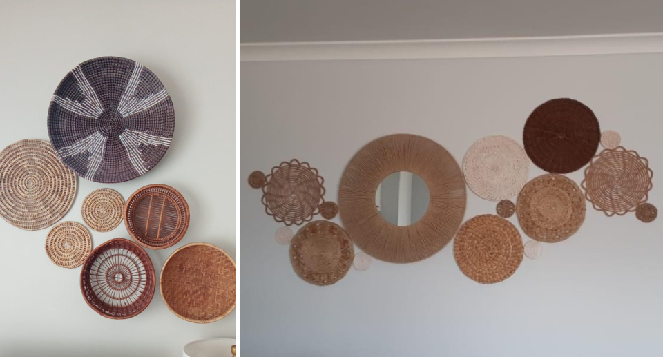 Other group members shared their creative use of baskets and placemats to create wall art. Photo: Facebook/Kmart Hacks & Decor