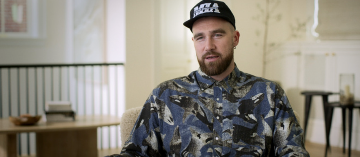 Travis Kelce looks back at growing up with brother Jason in the documentary Kelce. (Prime Video)