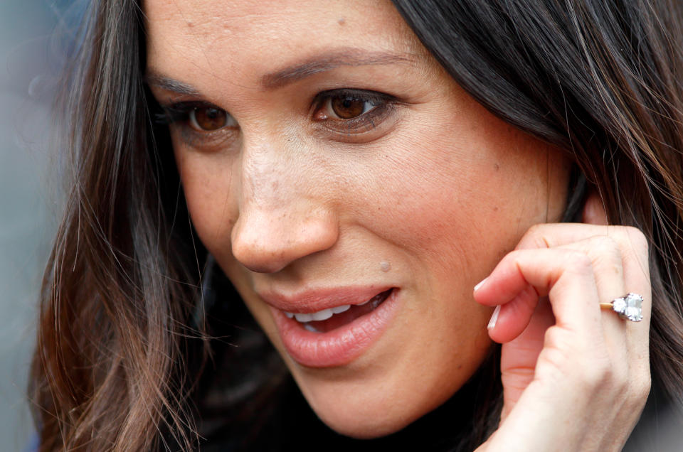 EDINBURGH, UNITED KINGDOM - FEBRUARY 13: (EMBARGOED FOR PUBLICATION IN UK NEWSPAPERS UNTIL 24 HOURS AFTER CREATE DATE AND TIME) Meghan Markle visits Edinburgh Castle on February 13, 2018 in Edinburgh, Scotland. (Photo by Max Mumby/Indigo/Getty Images)