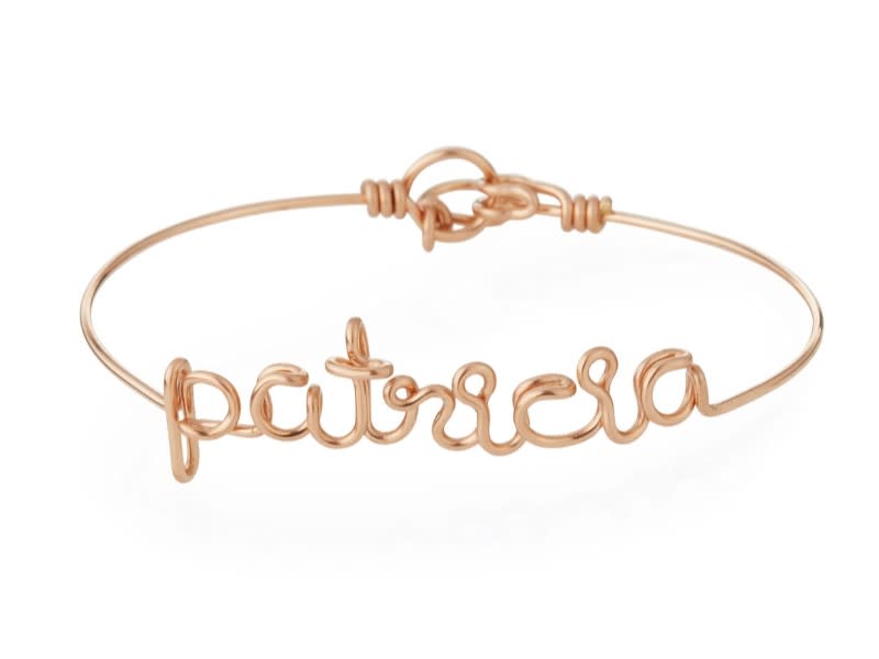 Atelier Paulin Personalized 10-Letter Wire Bracelet, Rose Gold Fill. (Photo: Nieman Marcus)