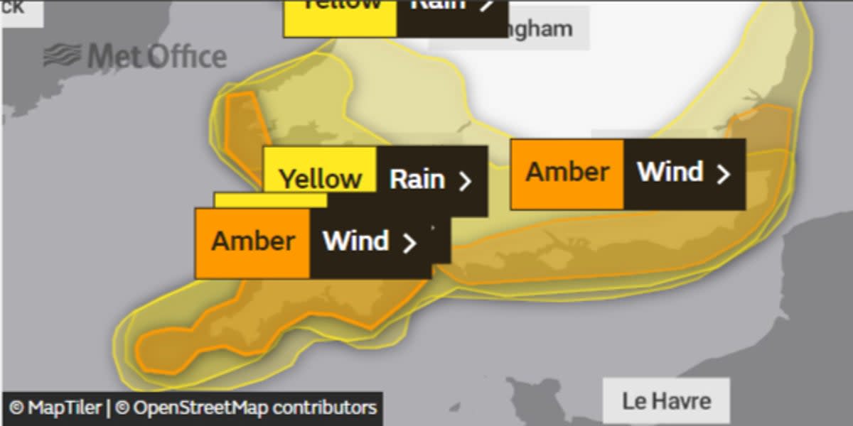 A Met Office map shows Amber weather warnings in place (Met Office)