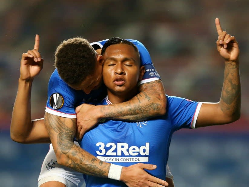 Alfredo Morelos of Rangers celebrates  (Getty)