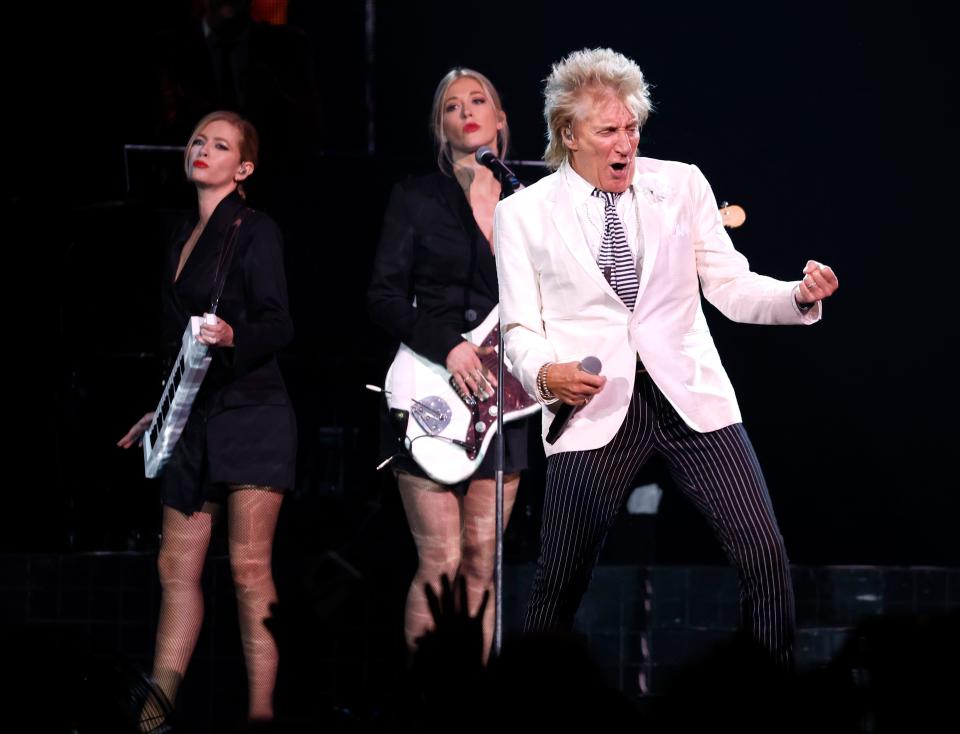 Singer Rod Stewart performs at Bridgestone Arena in Nashville, Tenn., on July 5, 2022.