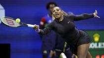 Serena Williams, of the United States, reaches for a shot from Caty McNally, of the United States, during the second round of the U.S. Open tennis tournament in New York, Wednesday, Aug. 28, 2019. (AP Photo/Charles Krupa)