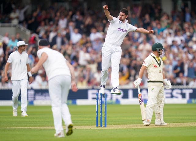 Josh Tongue, centre, dismissed David Warner and Steve Smith in both innings in last year's Lord's Ashes Test (Adam Davy/PA)