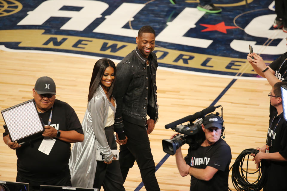 Dwyane Wade y Gabrielle Union durante el Juego de las Estrellas en Nueva Orlenans 2017. Foto: Getty Images.