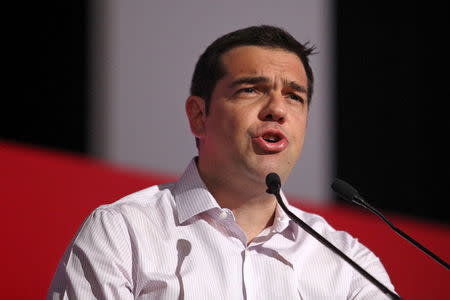 Greek Prime Minister Alexis Tsipras delivers his speech during a central committee of leftist Syriza party in Athens, July 30, 2015. REUTERS/Yiannis Kourtoglou